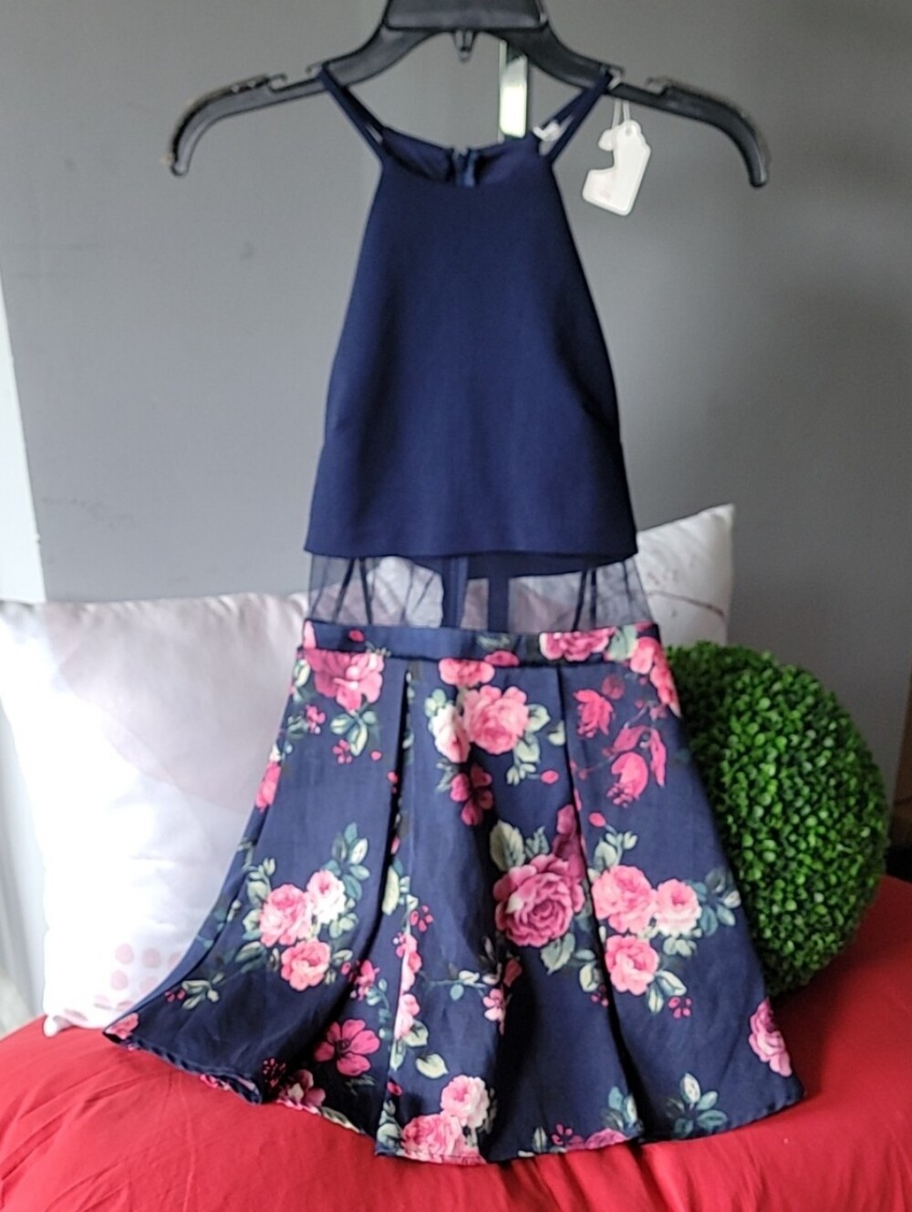 B Darlin Navy Floral Mini Dress with Pink Roses